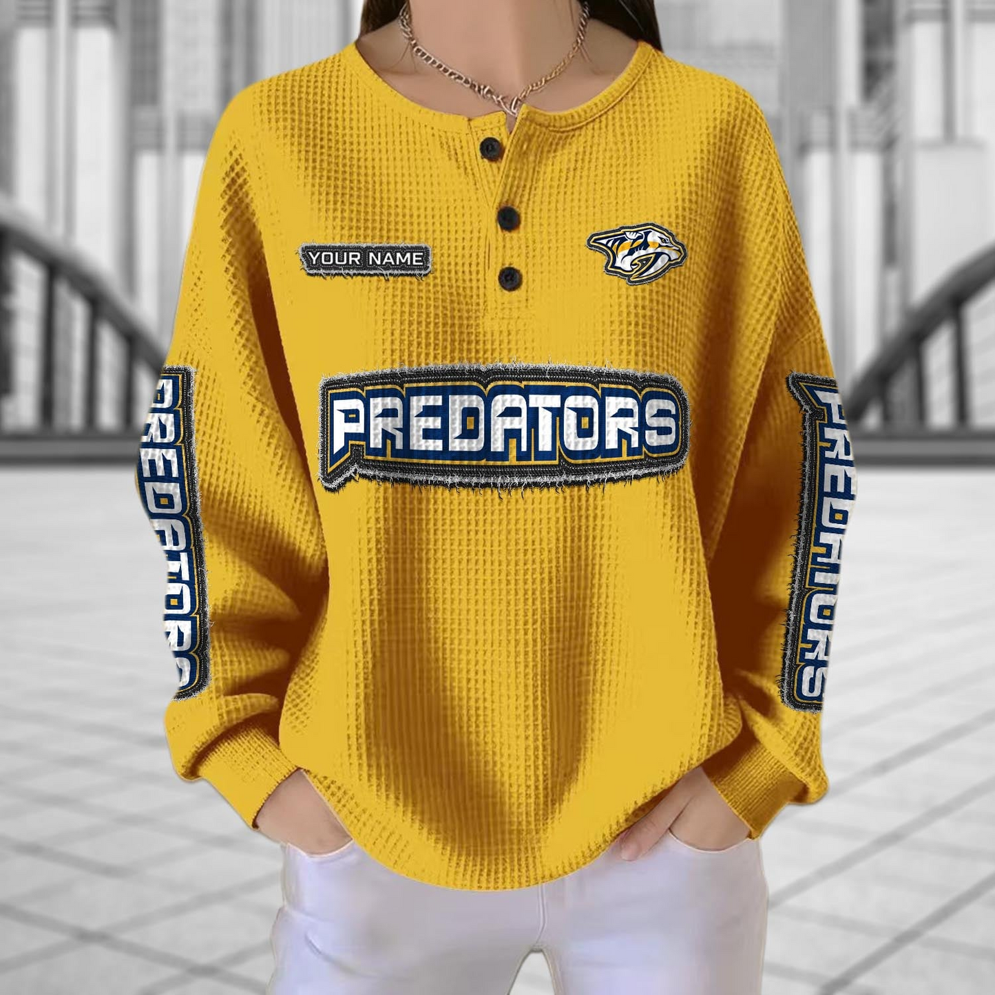 NSH x NHL Personalized Waffle Knit Henley Sweatshirt 2005 DatND DVT
