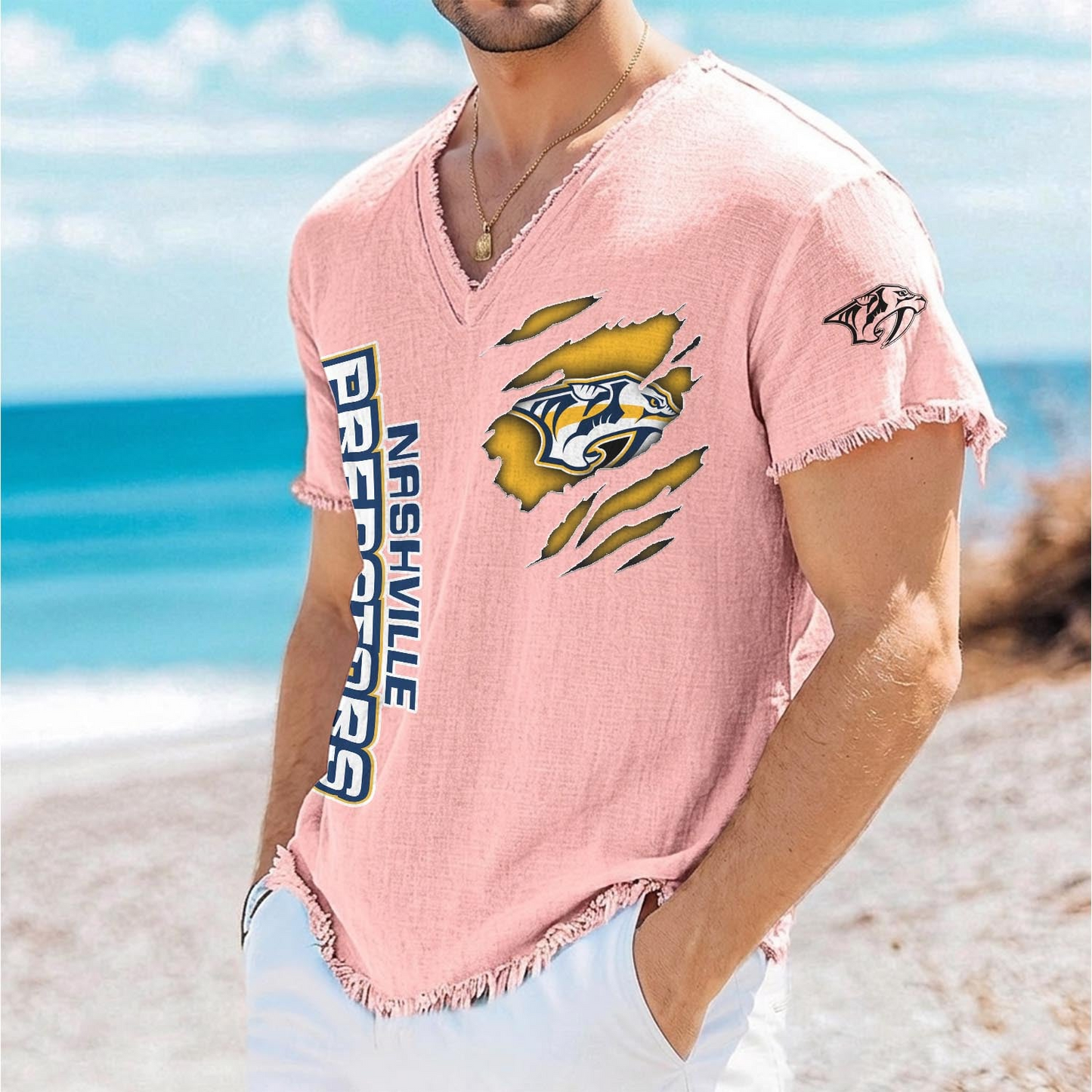 NSH x NHL V-Neck Linen Beach Shirt 1905 DatND DVT