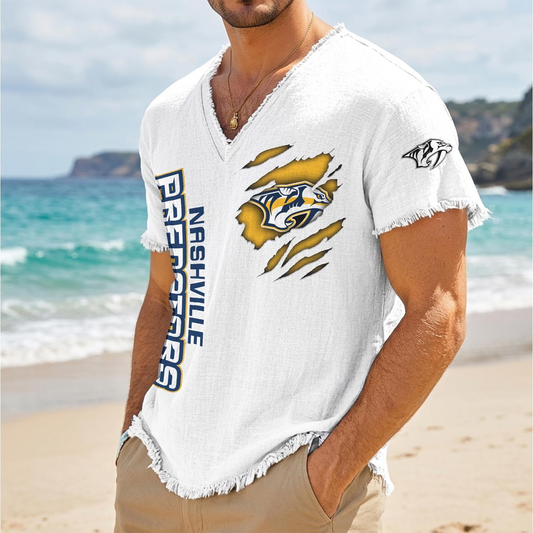 NSH x NHL V-Neck Linen Beach Shirt 1905 DatND DVT