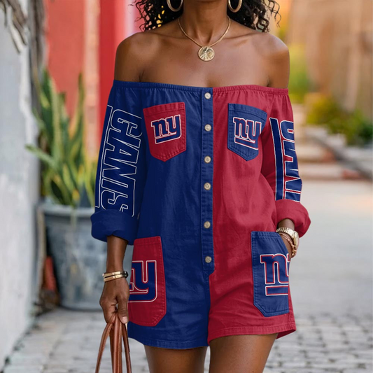 NYG x NFL Button-Front Off-Shoulder Dress DATND TANTD 060626