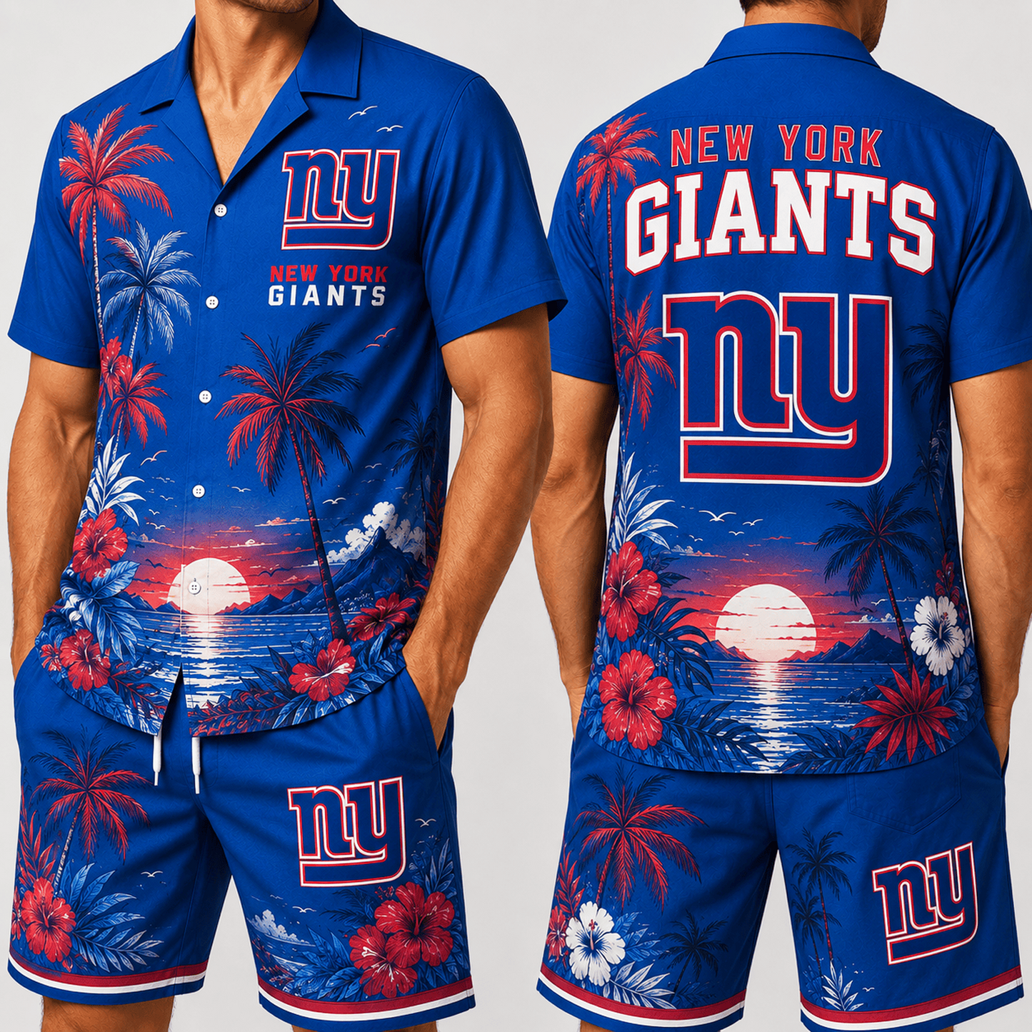 NYG x NFL Premium Championship Edition Hawaiian Shirt & Shorts Set Casual Summer Beachwear 1206