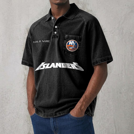 NYI x NHL Men's Distressed Turn-Down Collar Polo DATND TANTD 250526
