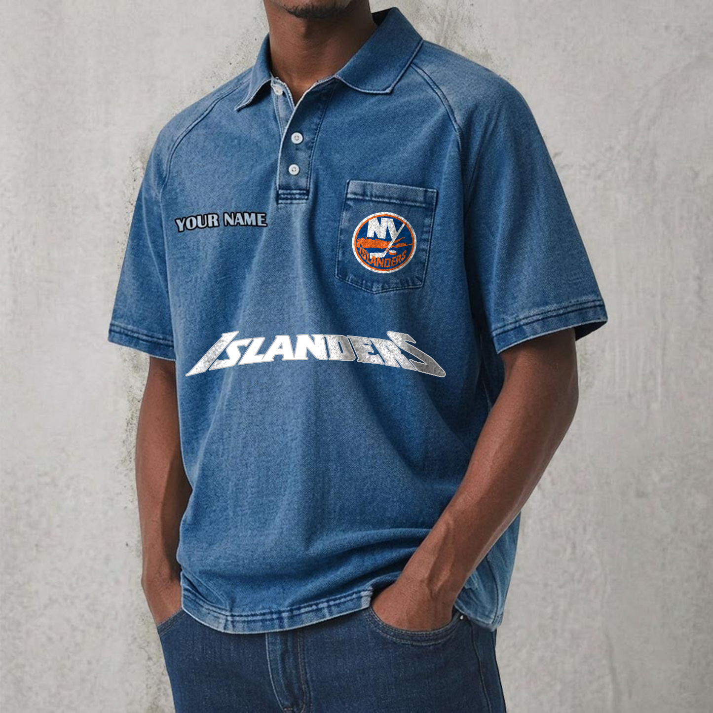 NYI x NHL Men's Distressed Turn-Down Collar Polo DATND TANTD 250526