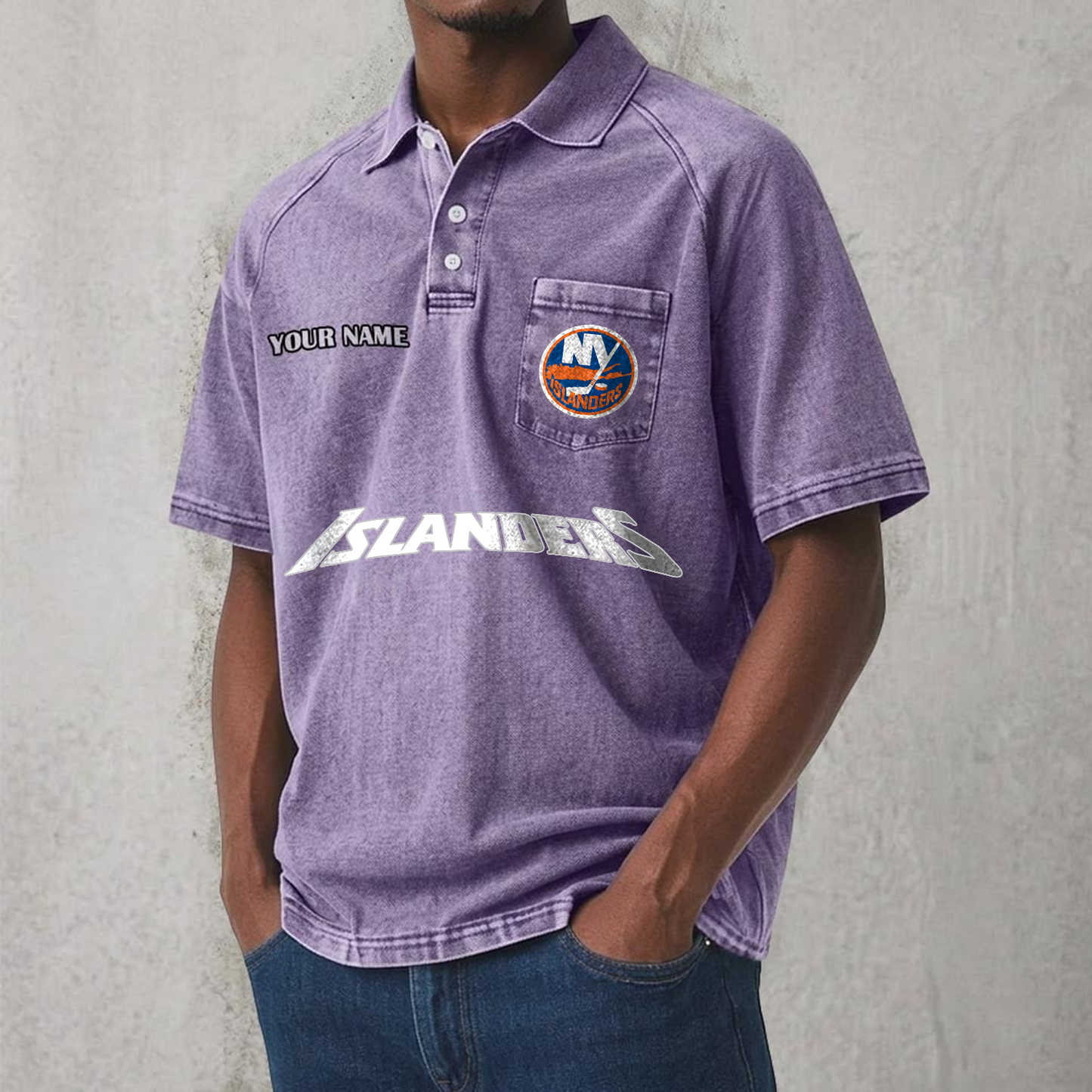 NYI x NHL Men's Distressed Turn-Down Collar Polo DATND TANTD 250526