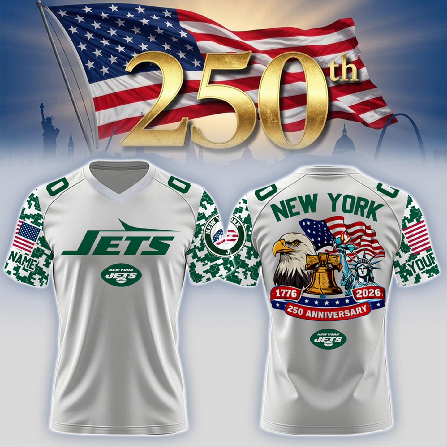 NYJ x 250th Years USA Anniversary-V-neck Short Sleeve Jersey DATND TANTD