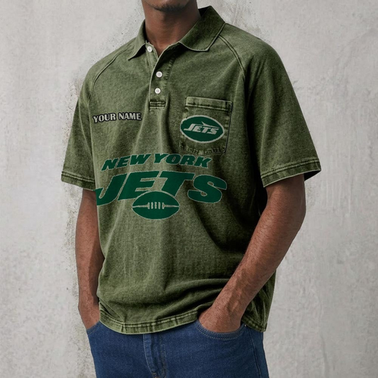 NYJ x NFL Men's Distressed Turn-Down Collar Polo DATND TANTD 250526