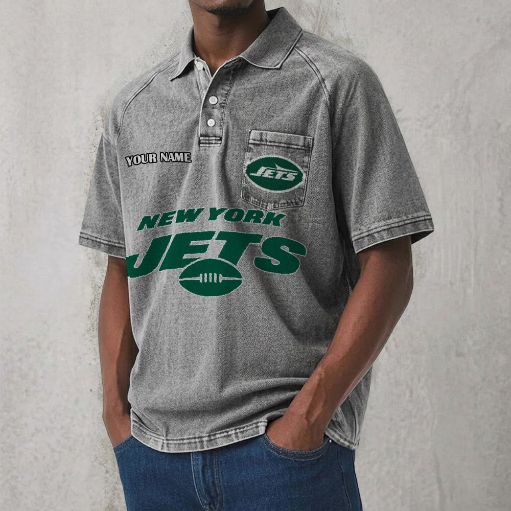 NYJ x NFL Men's Distressed Turn-Down Collar Polo DATND TANTD 250526
