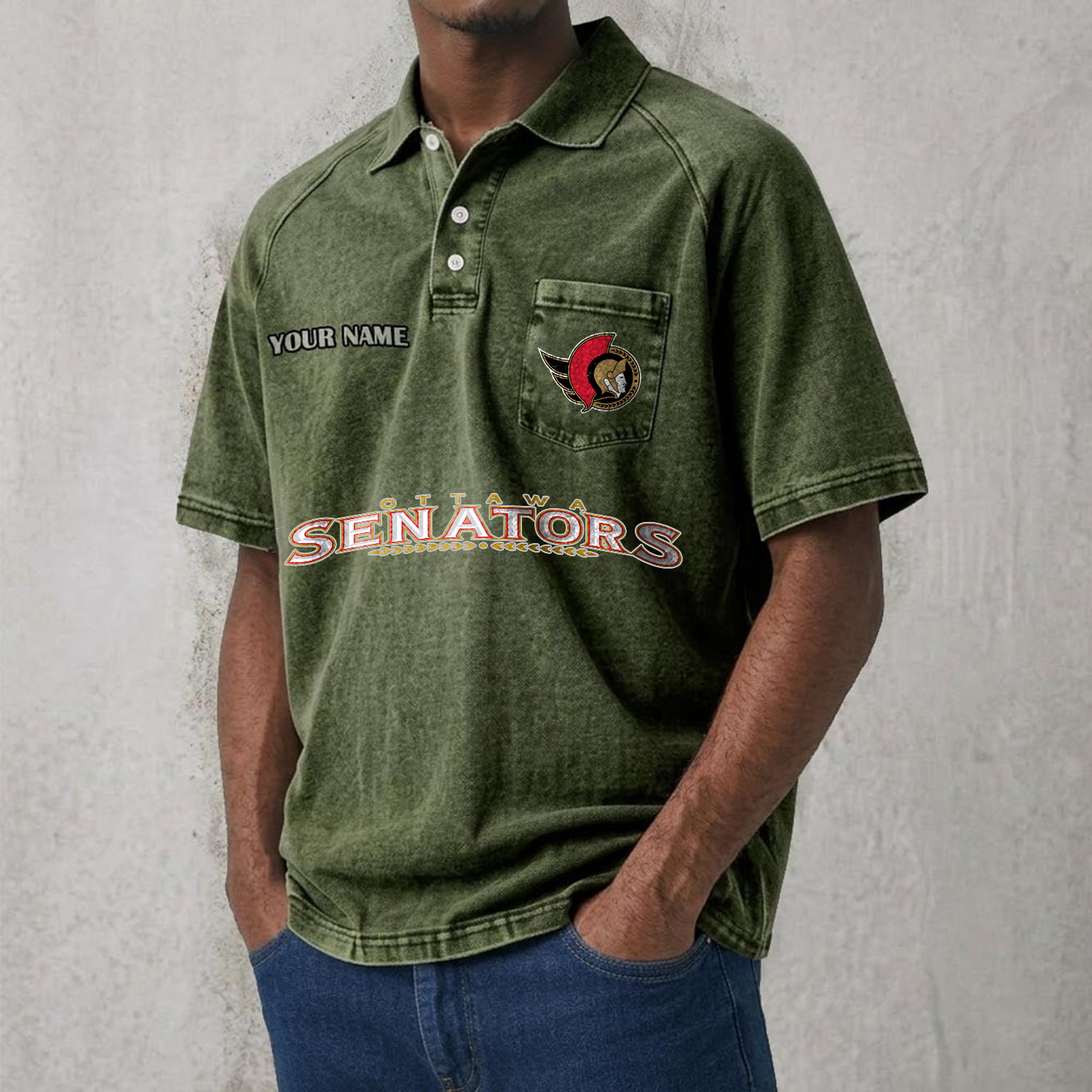 OTT x NHL Men's Distressed Turn-Down Collar Polo DATND TANTD 250526