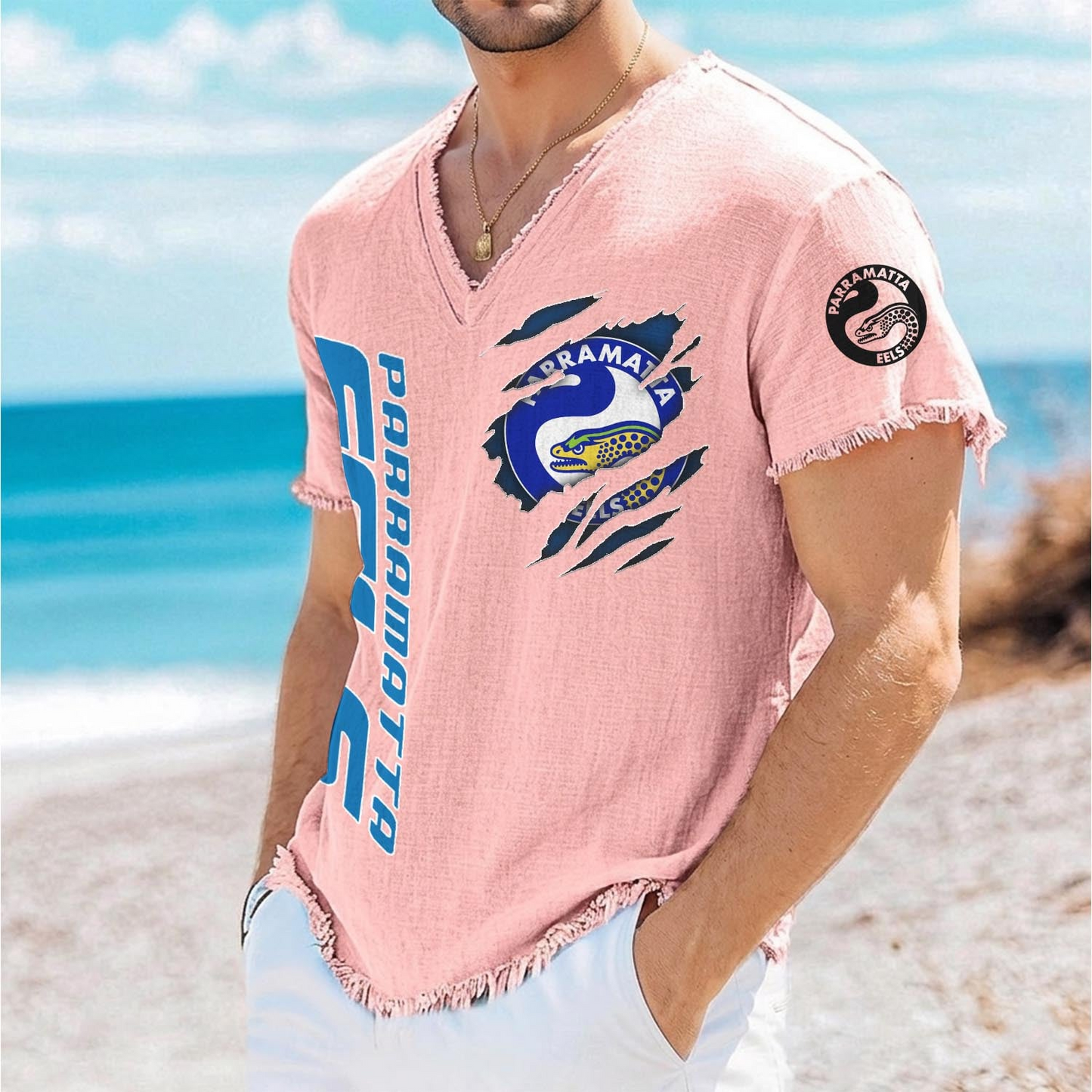 PAR x NRL V-Neck Linen Beach Shirt 1905 DatND DVT
