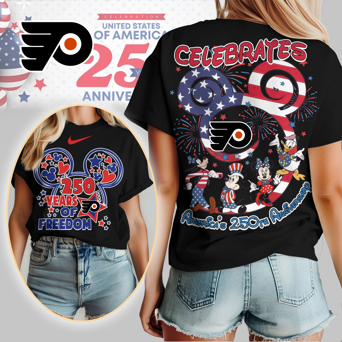 PF Premium NHL Mickey Celebrates America 250th Anniversary Women Shirt DDT CTND