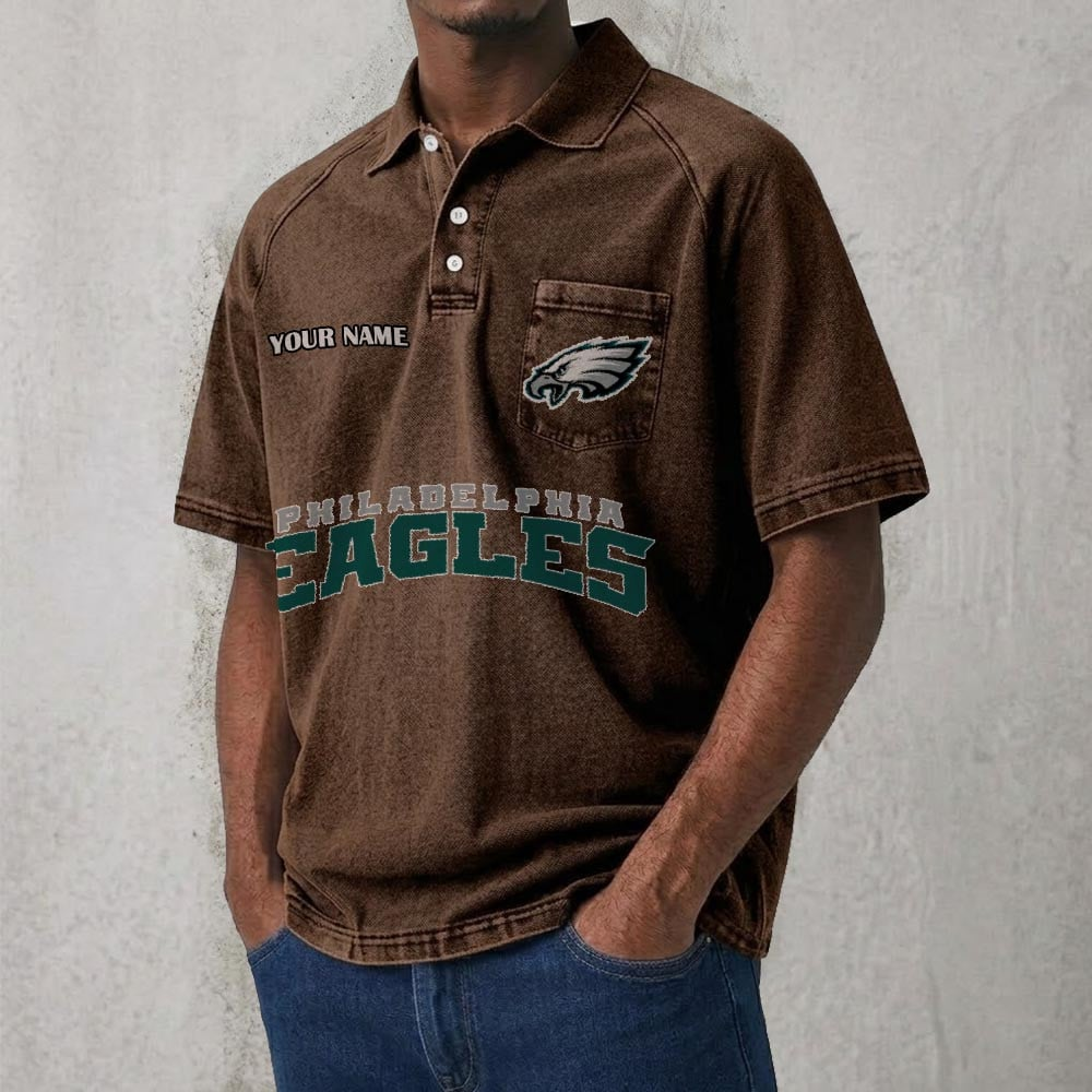 PHI x NFL Men's Distressed Turn-Down Collar Polo DATND TANTD 250526