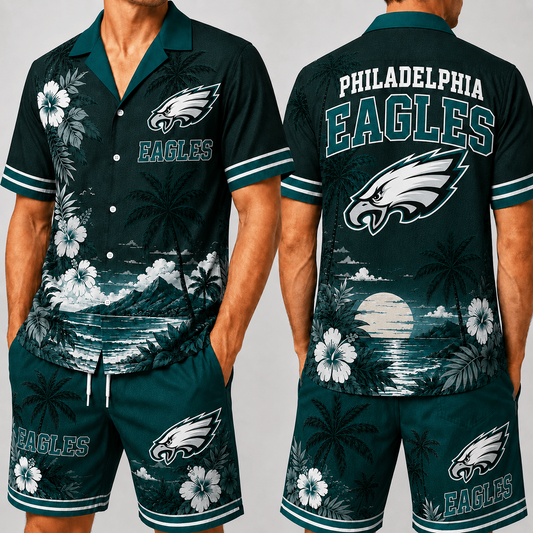 PHI x NFL Premium Championship Edition Hawaiian Shirt & Shorts Set Casual Summer Beachwear 1206