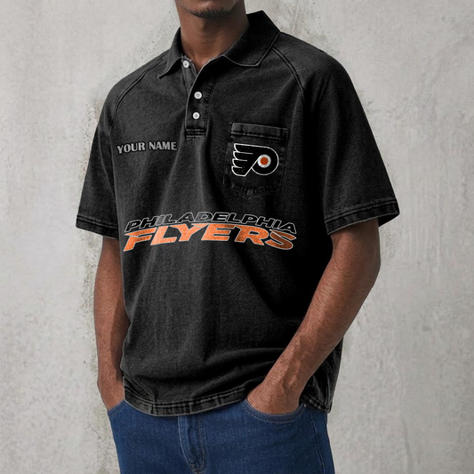 PHI x NHL Men's Distressed Turn-Down Collar Polo DATND TANTD 250526