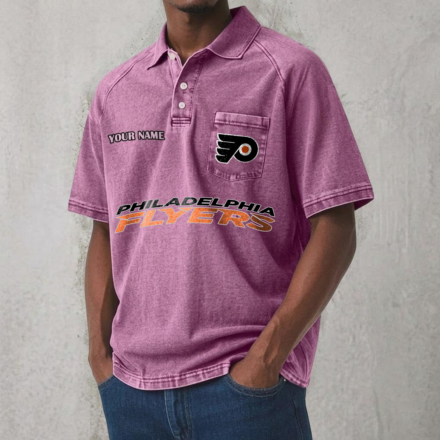 PHI x NHL Men's Distressed Turn-Down Collar Polo DATND TANTD 250526