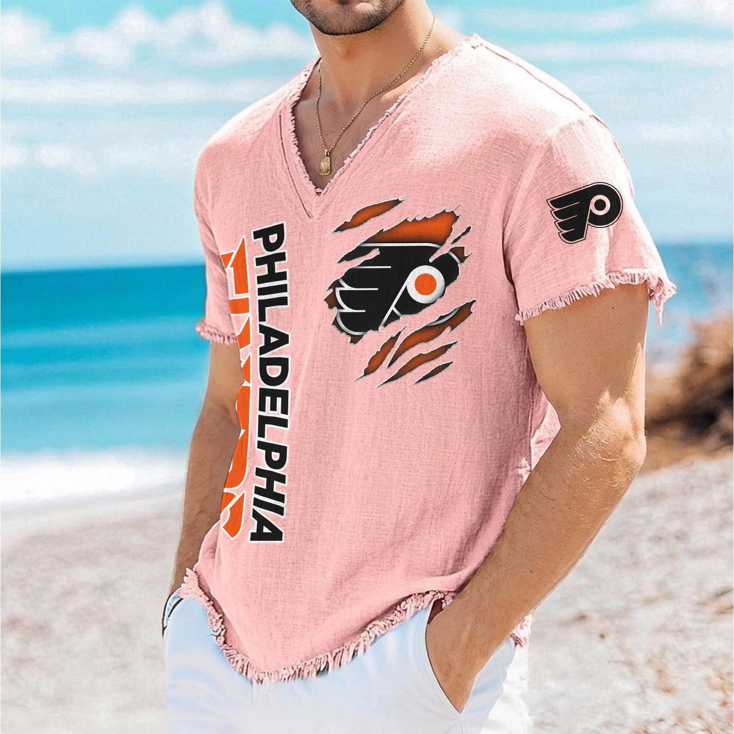 PHI x NHL V-Neck Linen Beach Shirt 1905 DatND DVT