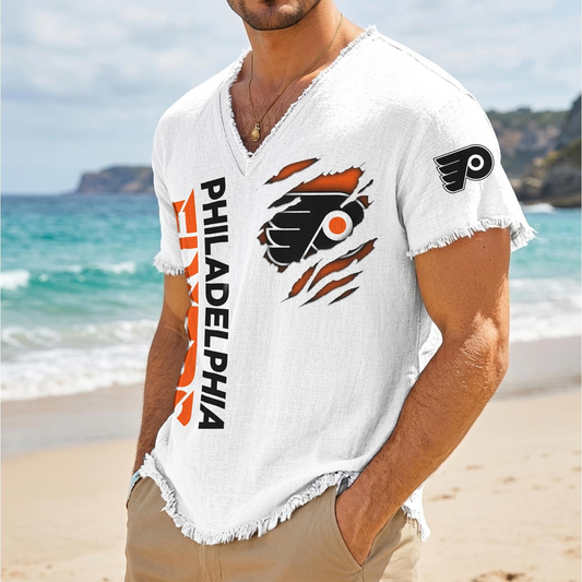 PHI x NHL V-Neck Linen Beach Shirt 1905 DatND DVT