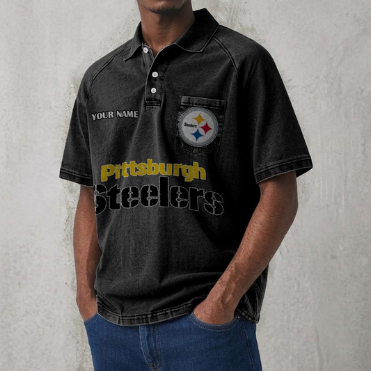 PIT x NFL Men's Distressed Turn-Down Collar Polo DATND TANTD 250526