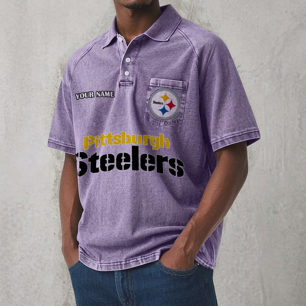 PIT x NFL Men's Distressed Turn-Down Collar Polo DATND TANTD 250526