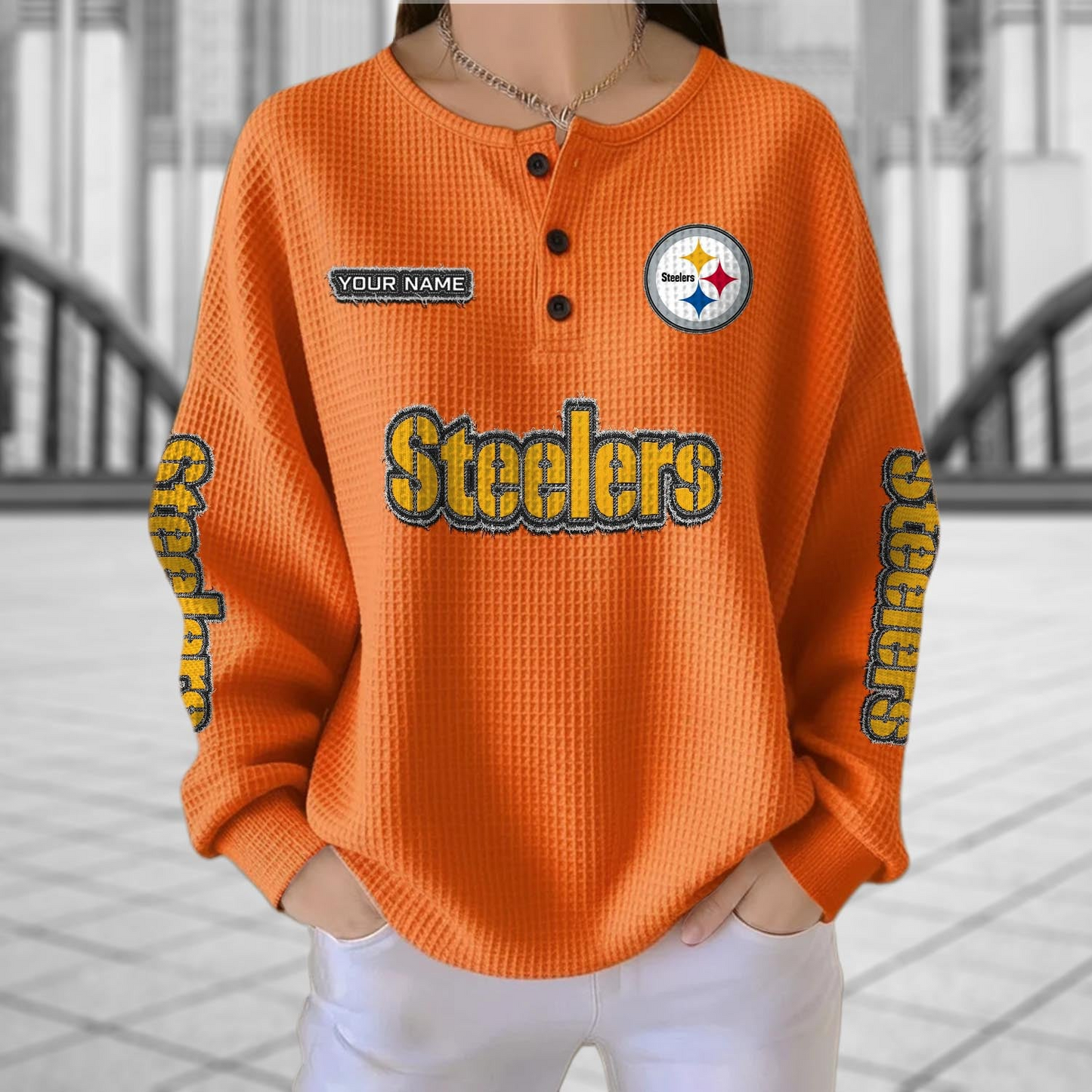PIT x NFL Personalized Waffle Knit Henley Sweatshirt 2005 DatND DVT