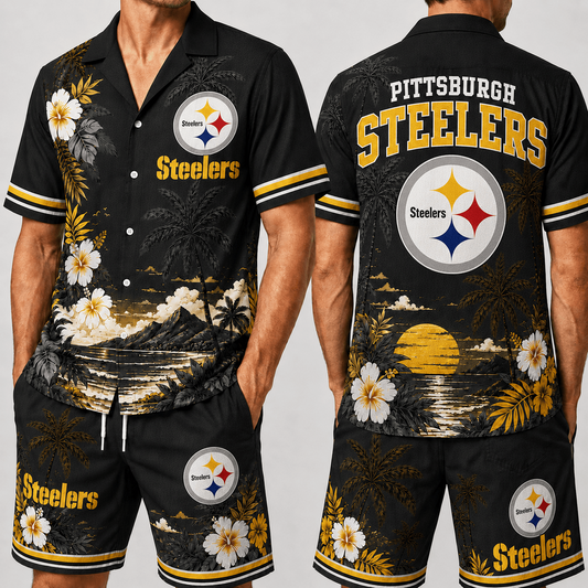 PIT x NFL Premium Championship Edition Hawaiian Shirt & Shorts Set Casual Summer Beachwear 1206