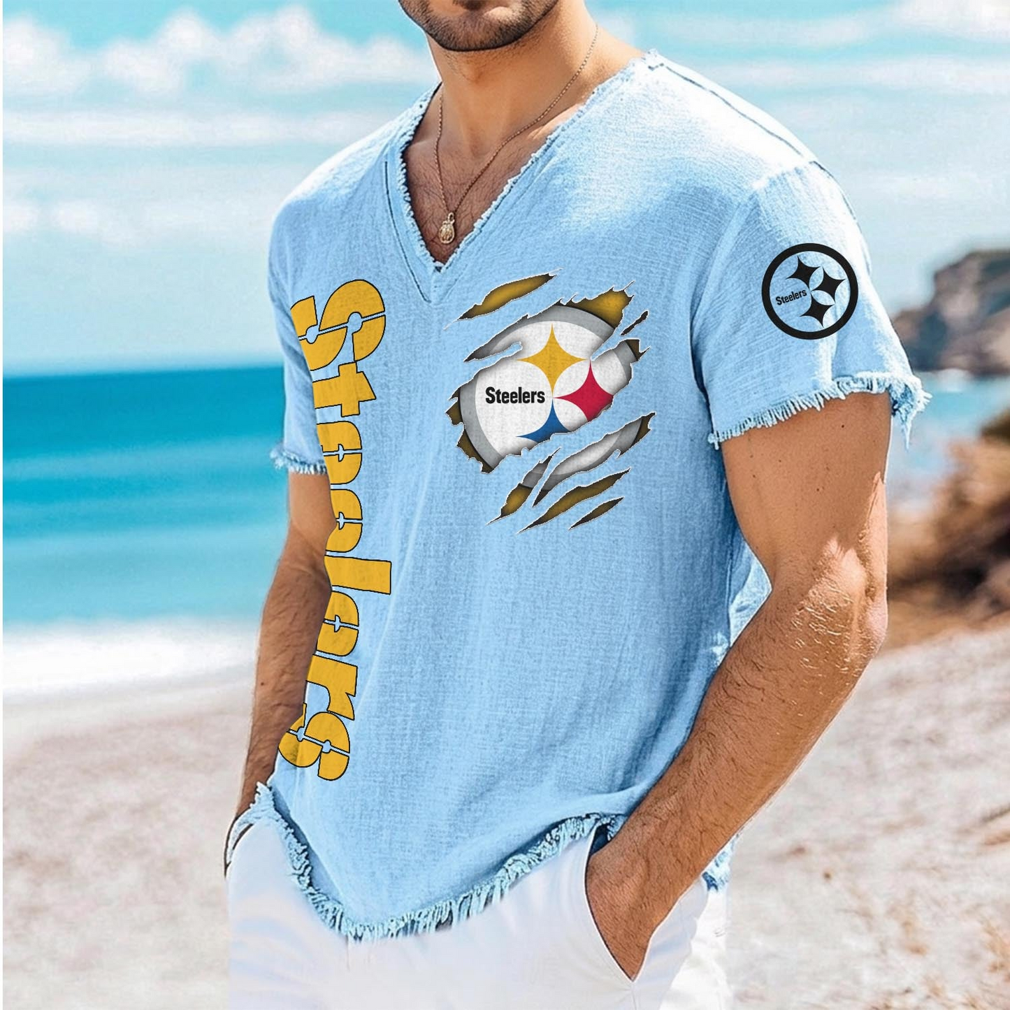PIT x NFL V-Neck Linen Beach Shirt 1905 DatND DVT
