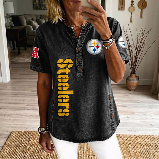 PIT x NFL Women‘s Denim Casual Tops DATND LBN 190526