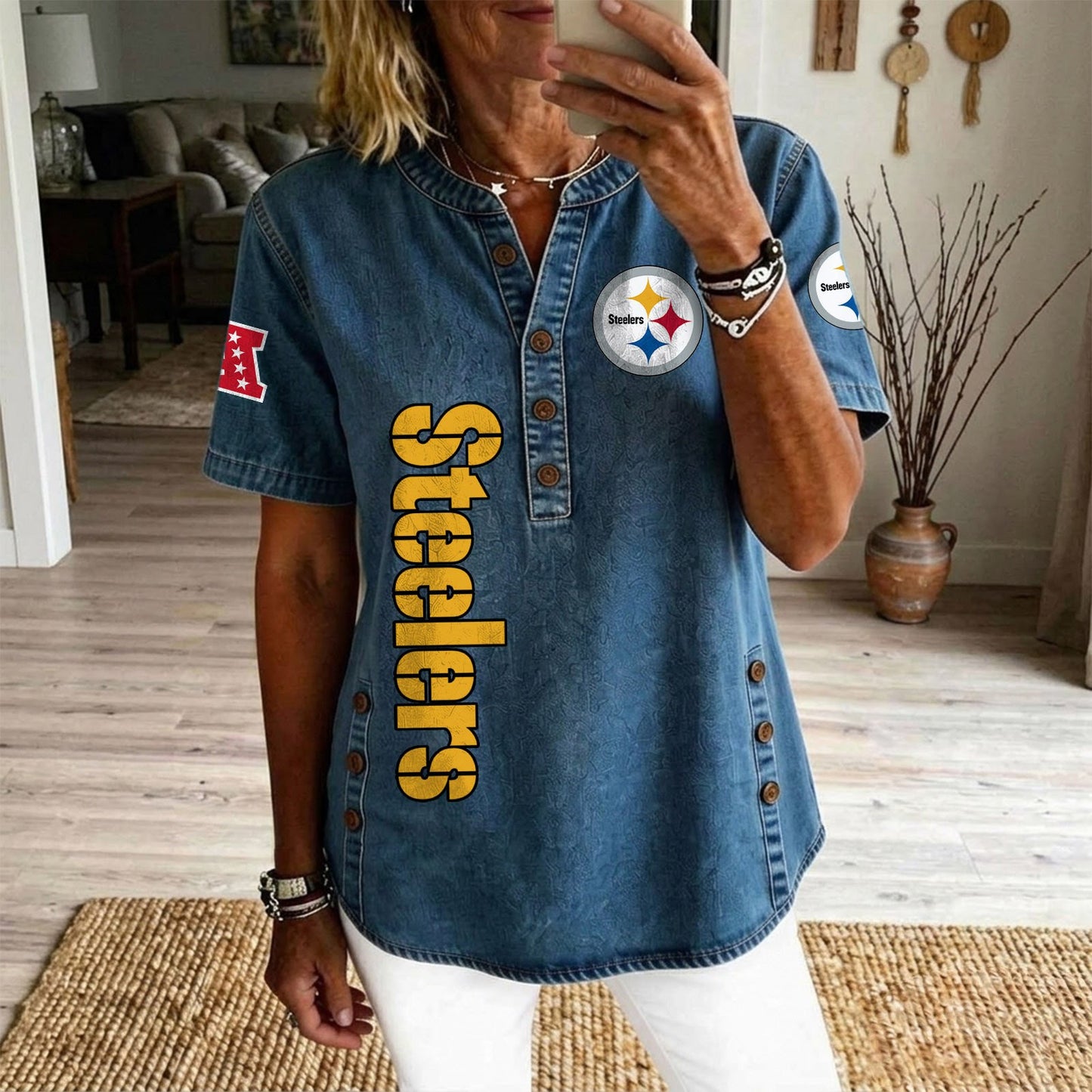 PIT x NFL Women‘s Denim Casual Tops DATND LBN 190526