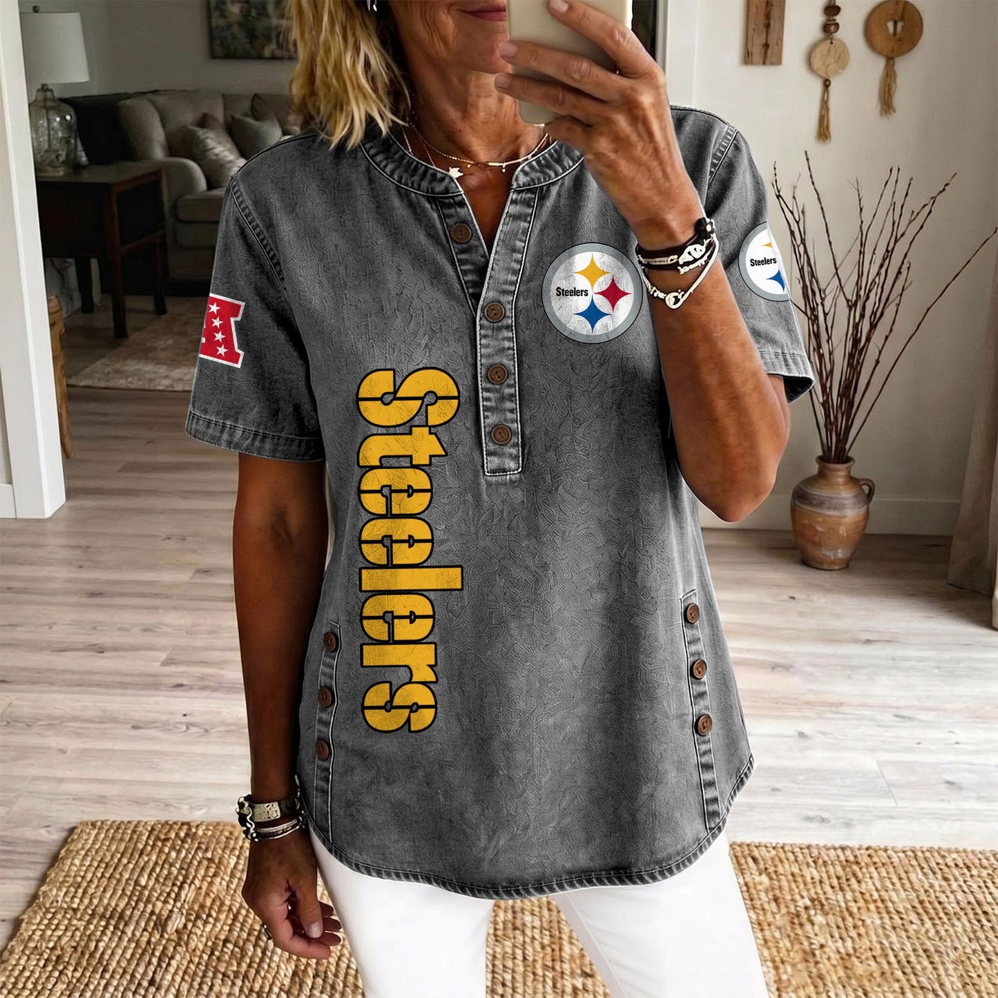 PIT x NFL Women‘s Denim Casual Tops DATND LBN 190526