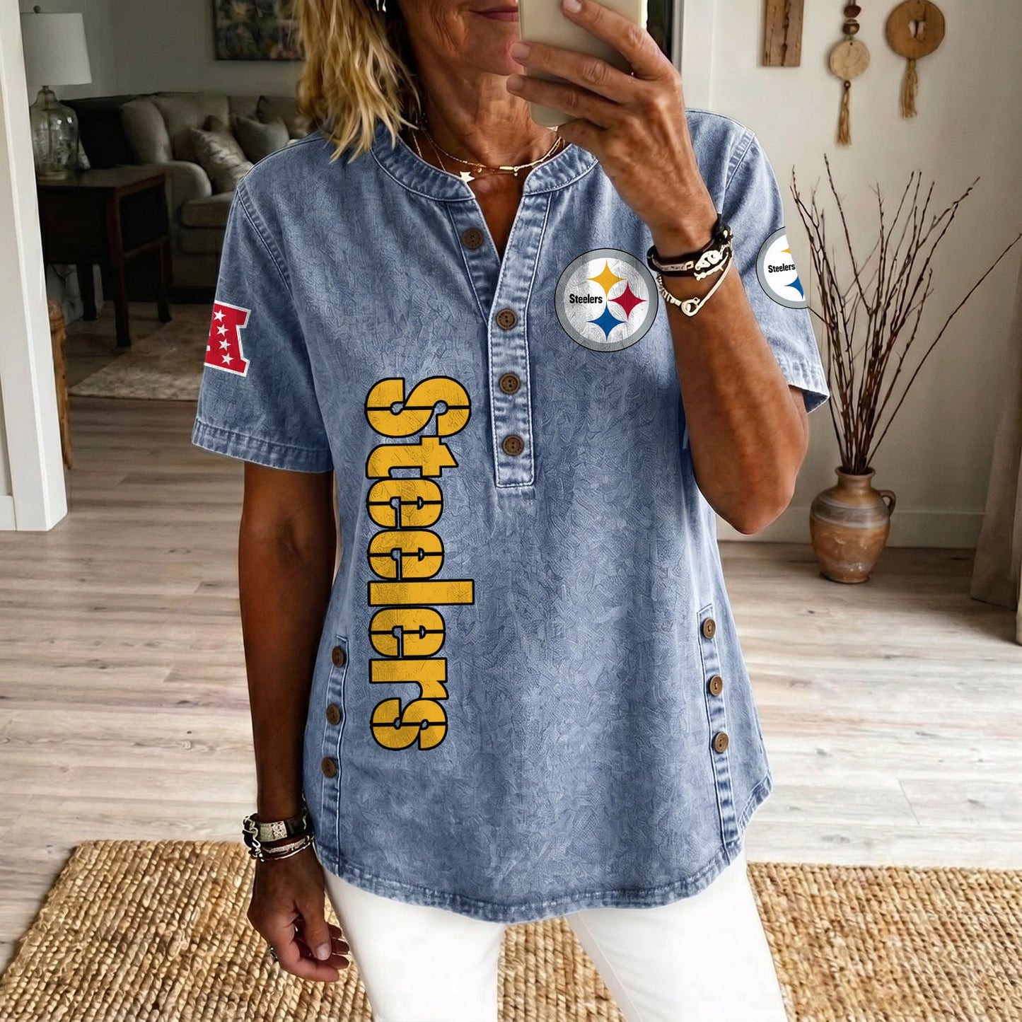 PIT x NFL Women‘s Denim Casual Tops DATND LBN 190526