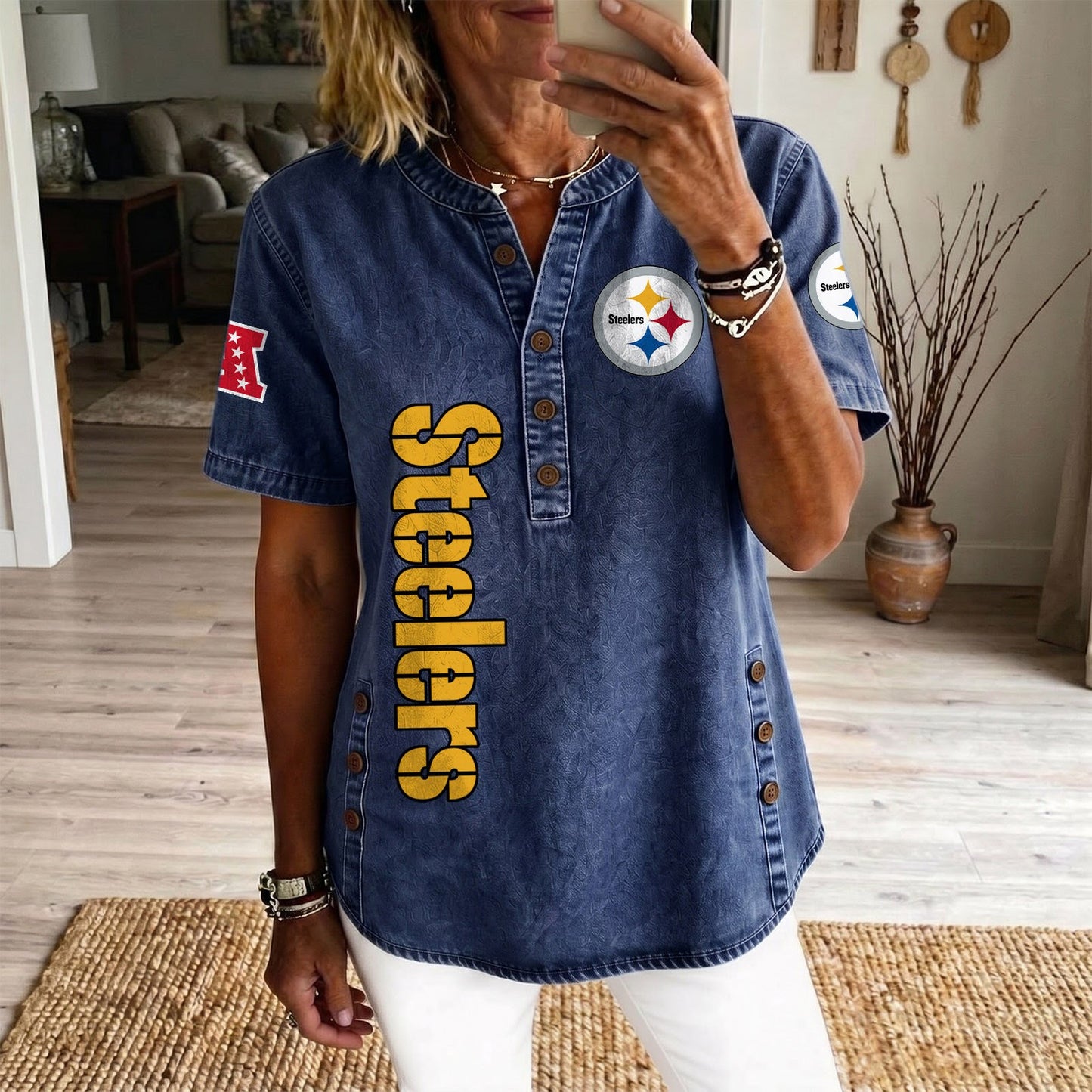 PIT x NFL Women‘s Denim Casual Tops DATND LBN 190526