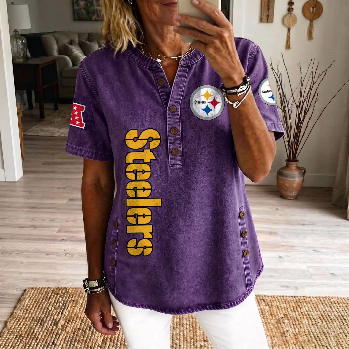 PIT x NFL Women‘s Denim Casual Tops DATND LBN 190526