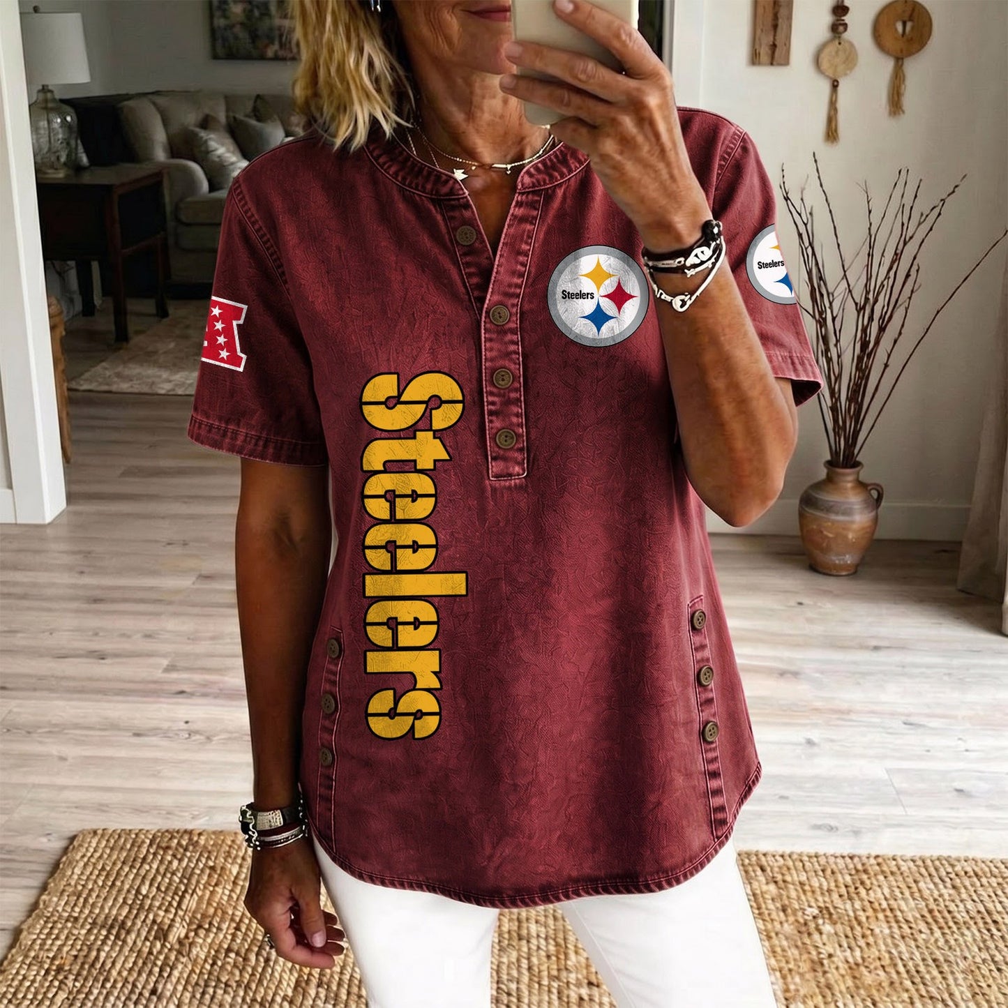 PIT x NFL Women‘s Denim Casual Tops DATND LBN 190526