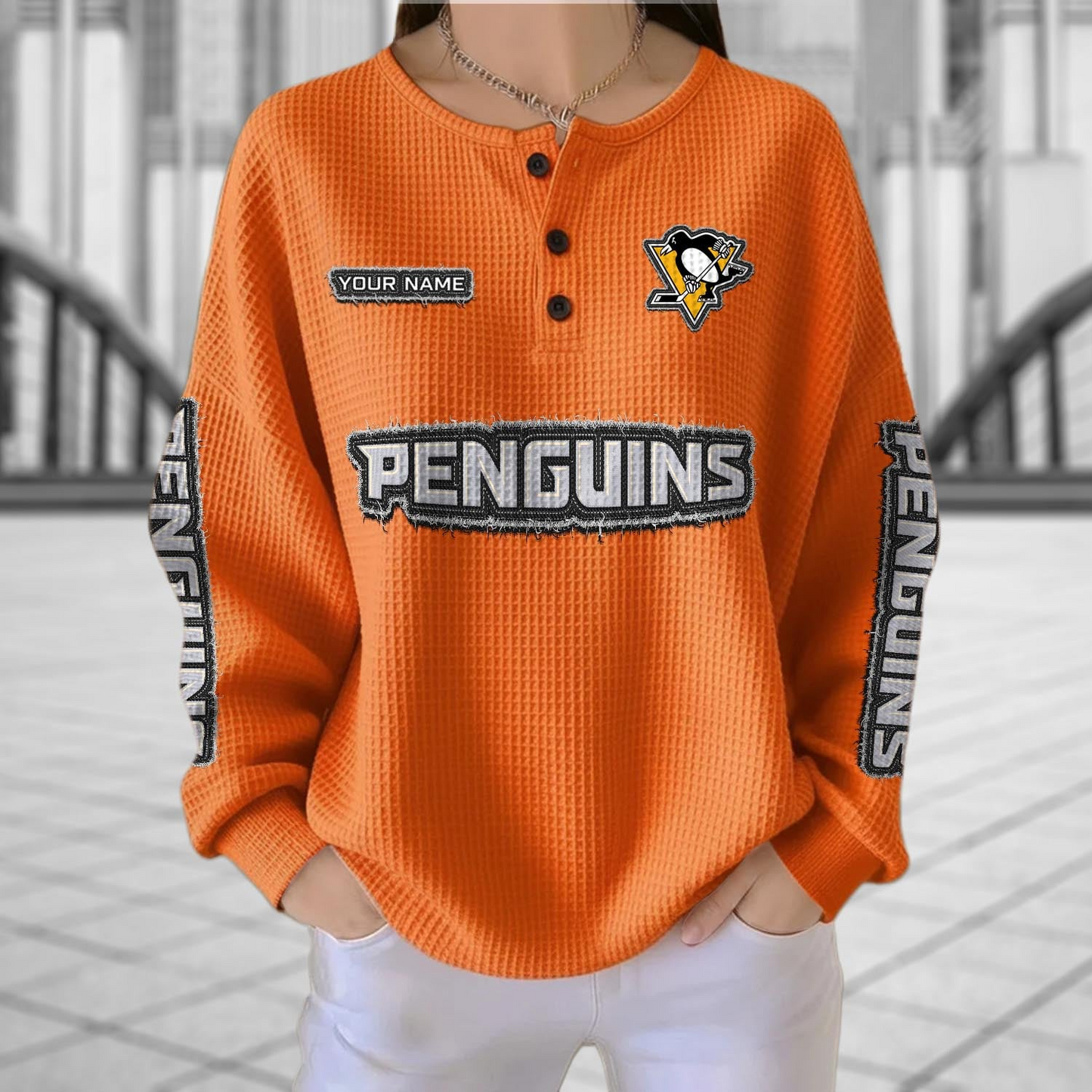 PIT x NHL Personalized Waffle Knit Henley Sweatshirt 2005 DatND DVT