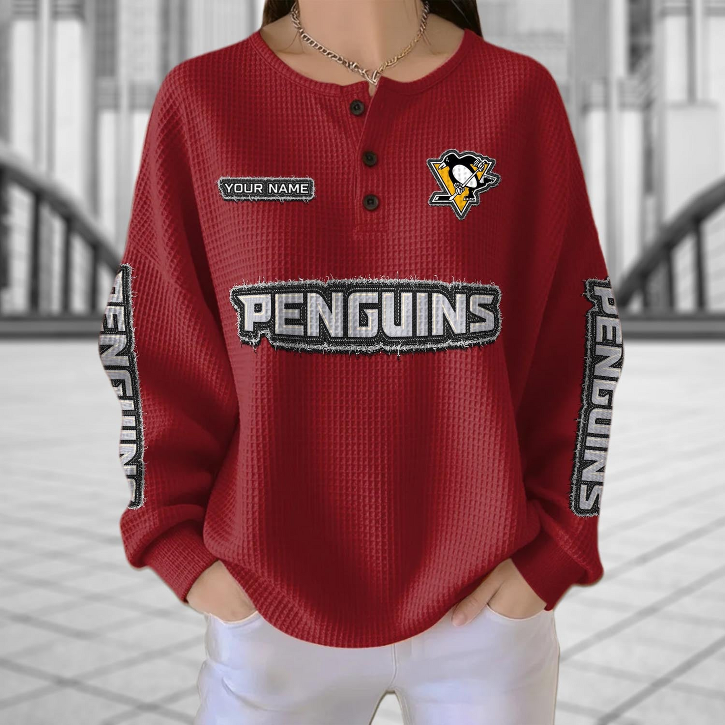 PIT x NHL Personalized Waffle Knit Henley Sweatshirt 2005 DatND DVT