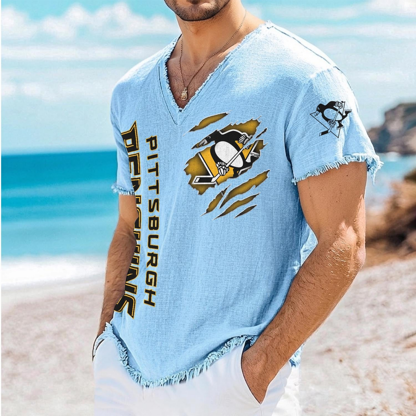 PIT x NHL V-Neck Linen Beach Shirt 1905 DatND DVT