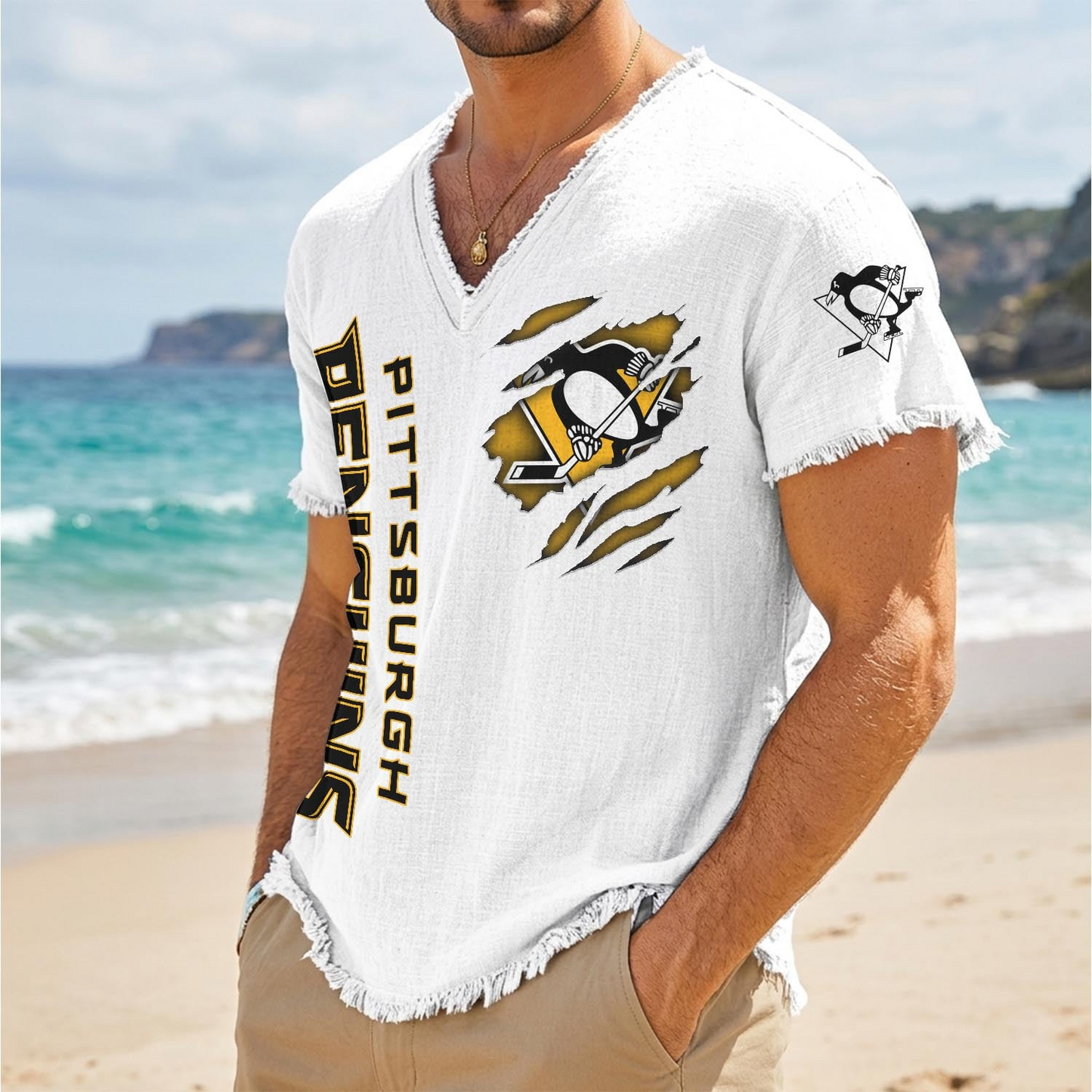 PIT x NHL V-Neck Linen Beach Shirt 1905 DatND DVT