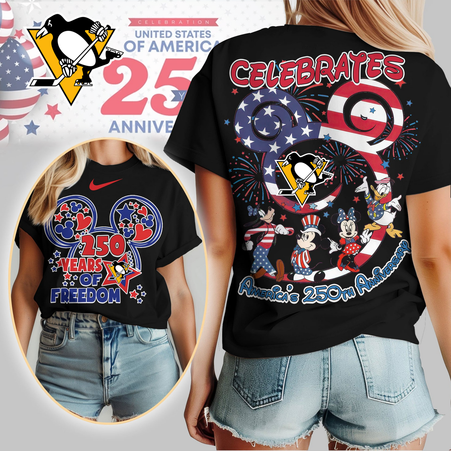 PP Premium NHL Mickey Celebrates America 250th Anniversary Women Shirt DDT CTND