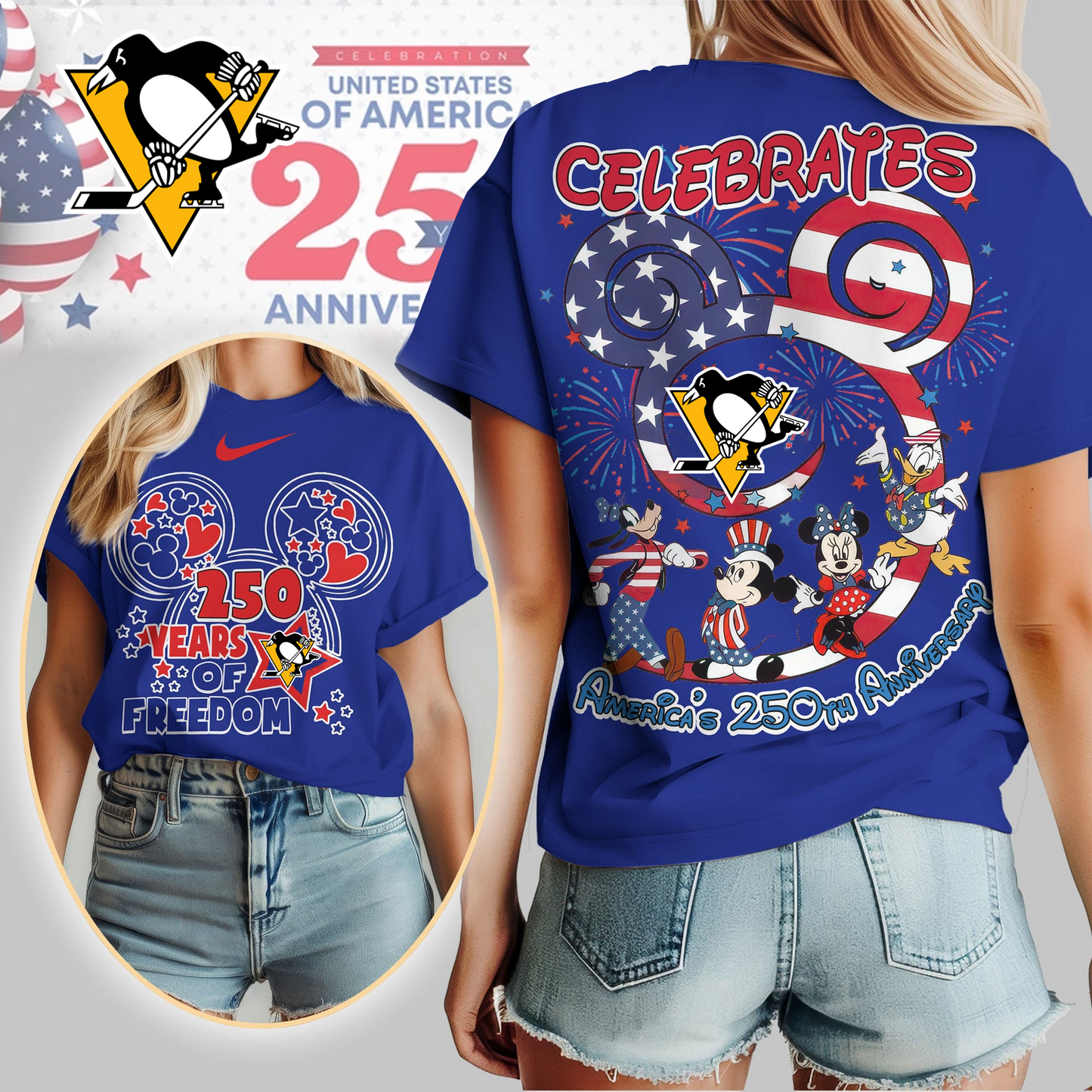 PP Premium NHL Mickey Celebrates America 250th Anniversary Women Shirt DDT CTND