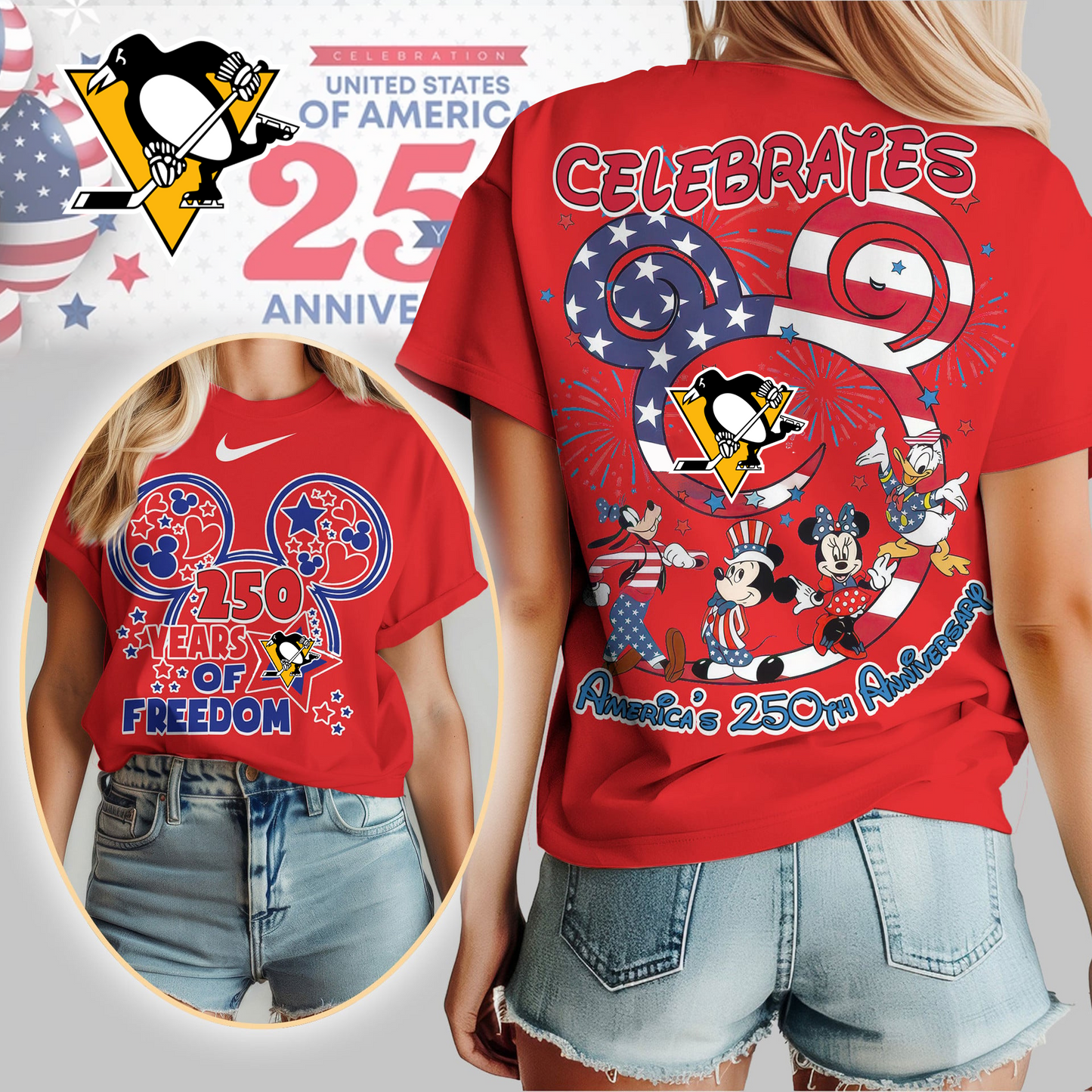 PP Premium NHL Mickey Celebrates America 250th Anniversary Women Shirt DDT CTND