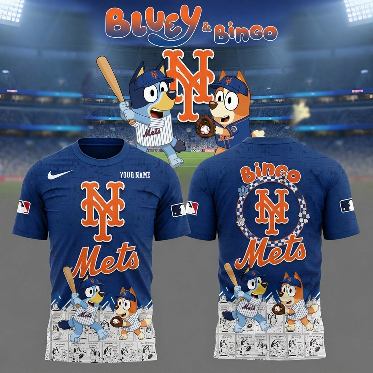 PREMIUM MLB X NYM Bluey & Bingo Comic Shirt NDT NHM 260526