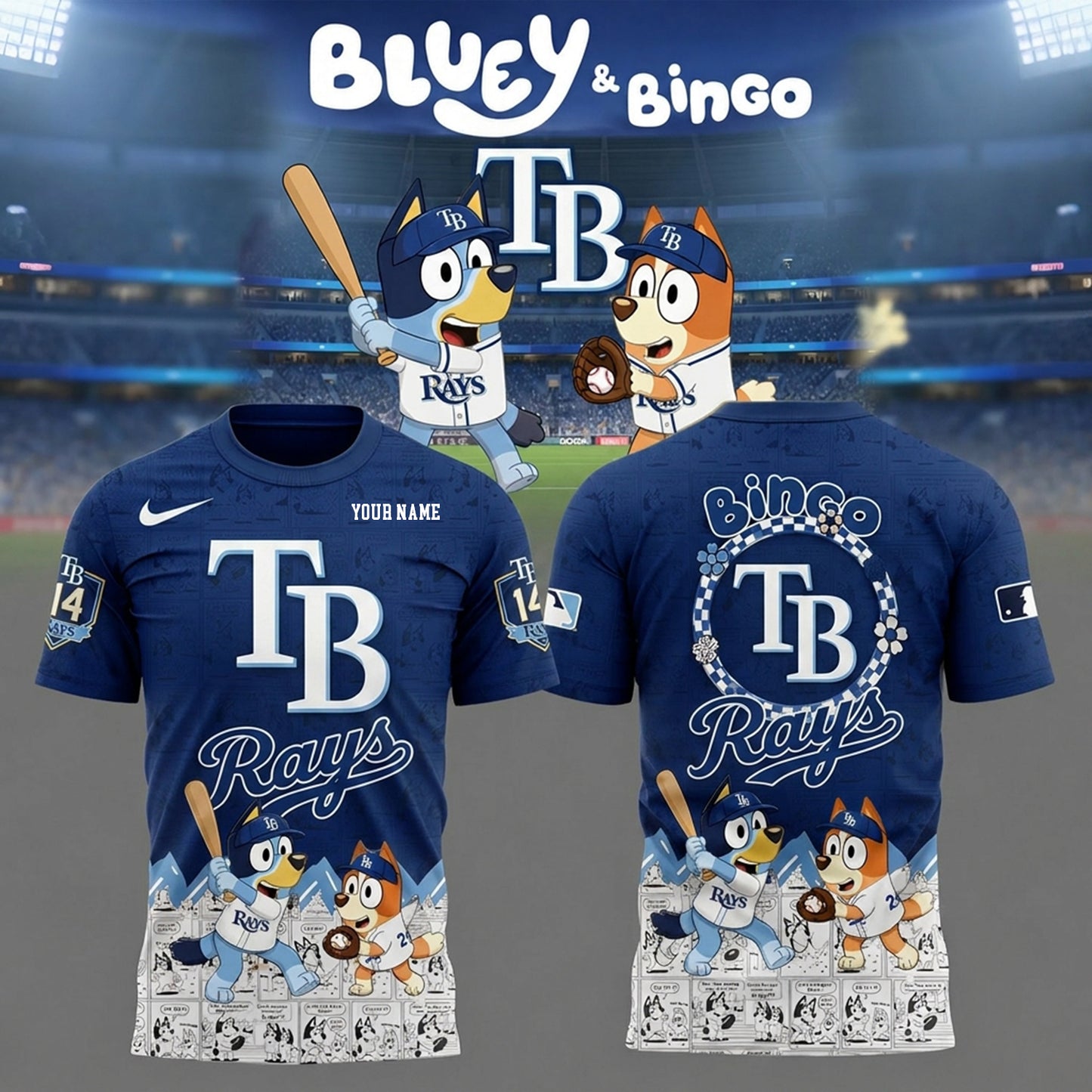 PREMIUM MLB X TBR Bluey & Bingo Comic Shirt NDT NHM 260526