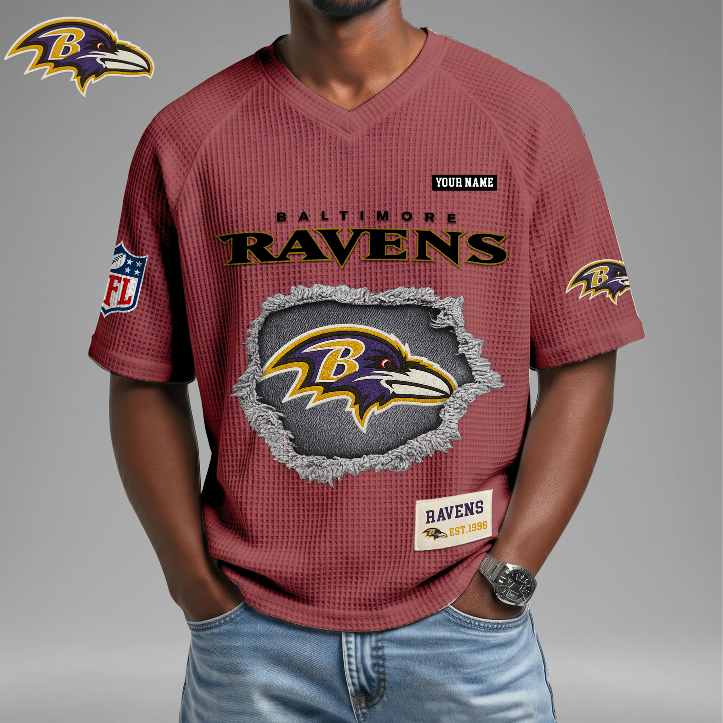 PREMIUM NFL X BR Game Day Waffle V-neck T-shirt 110626