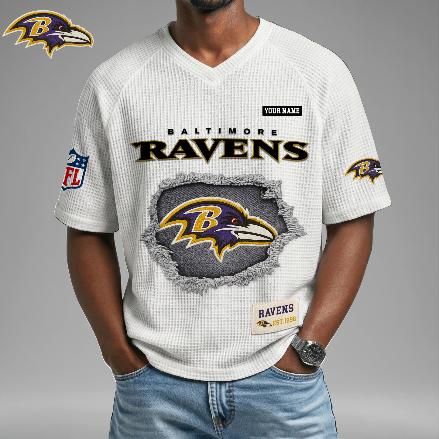 PREMIUM NFL X BR Game Day Waffle V-neck T-shirt 110626
