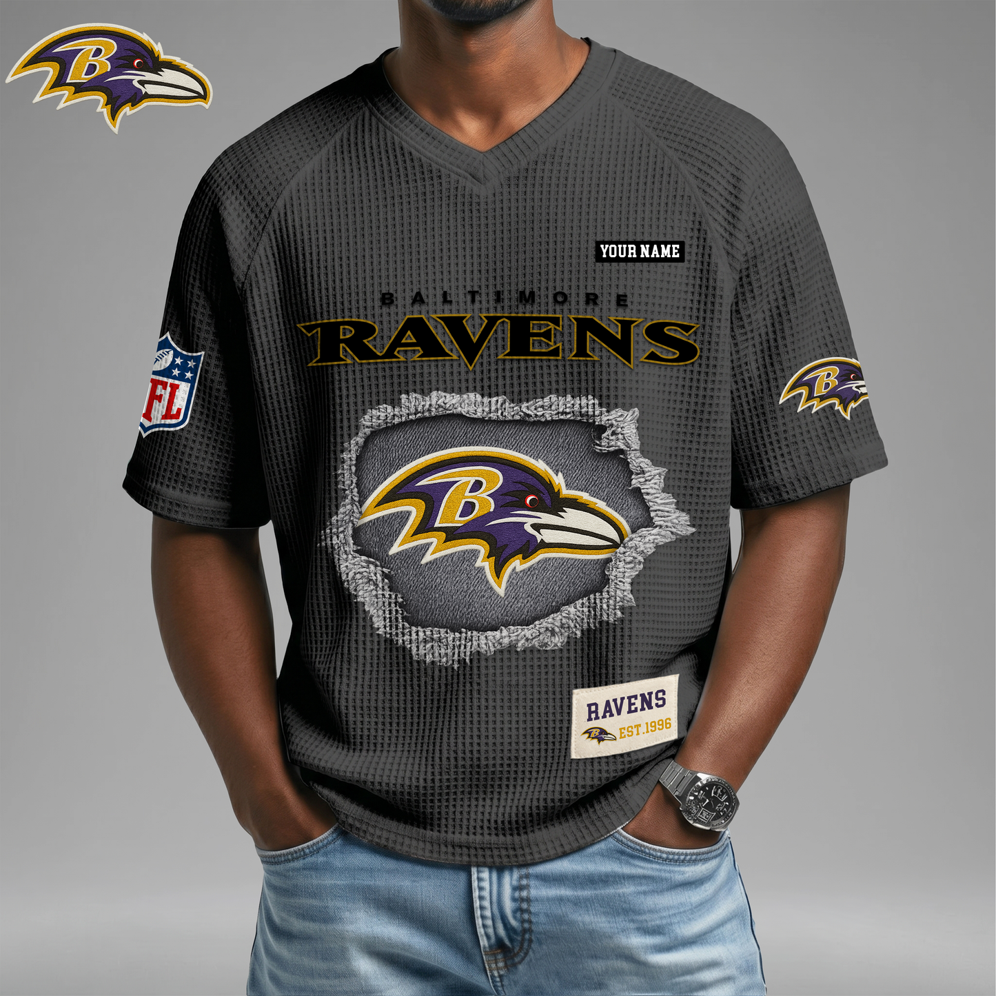 PREMIUM NFL X BR Game Day Waffle V-neck T-shirt 110626