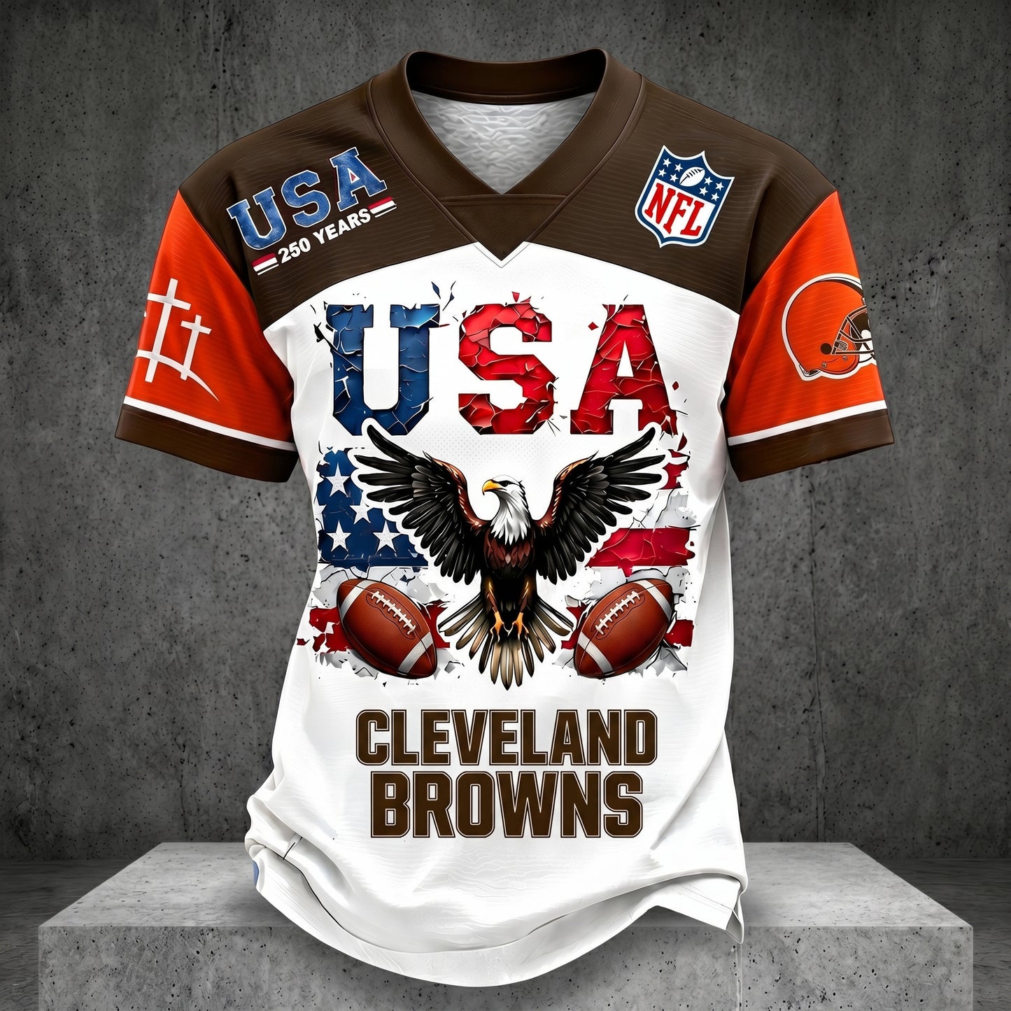 PREMIUM NFL X CLE 250TH anniversary LUXURY V-Neck T- Shirt 130626