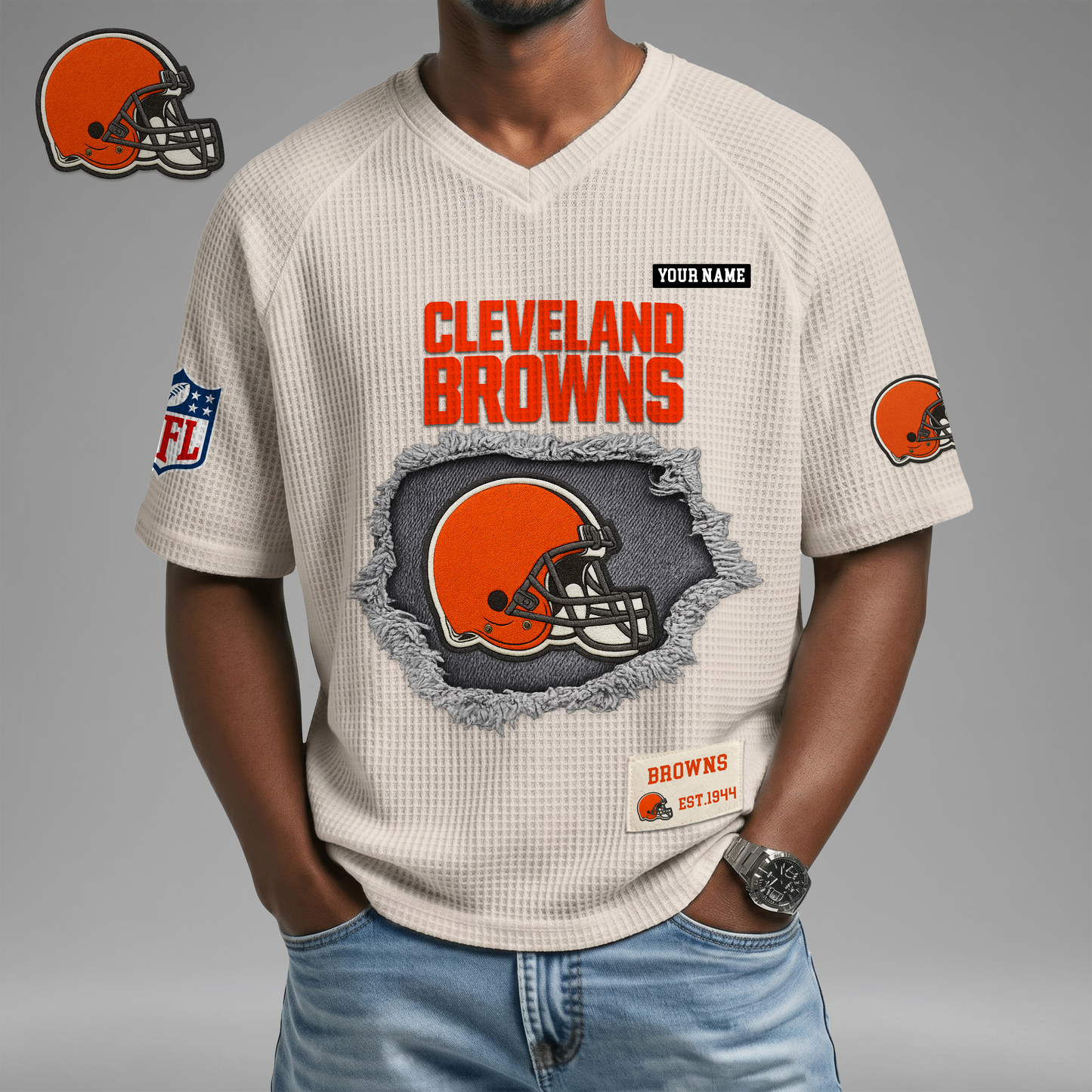 PREMIUM NFL X CLE Game Day Waffle V-neck T-shirt 110626
