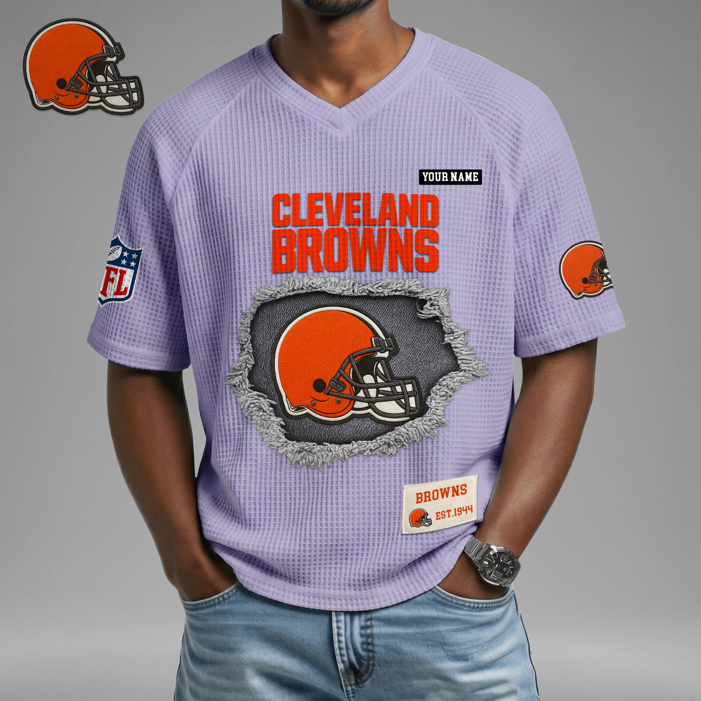 PREMIUM NFL X CLE Game Day Waffle V-neck T-shirt 110626