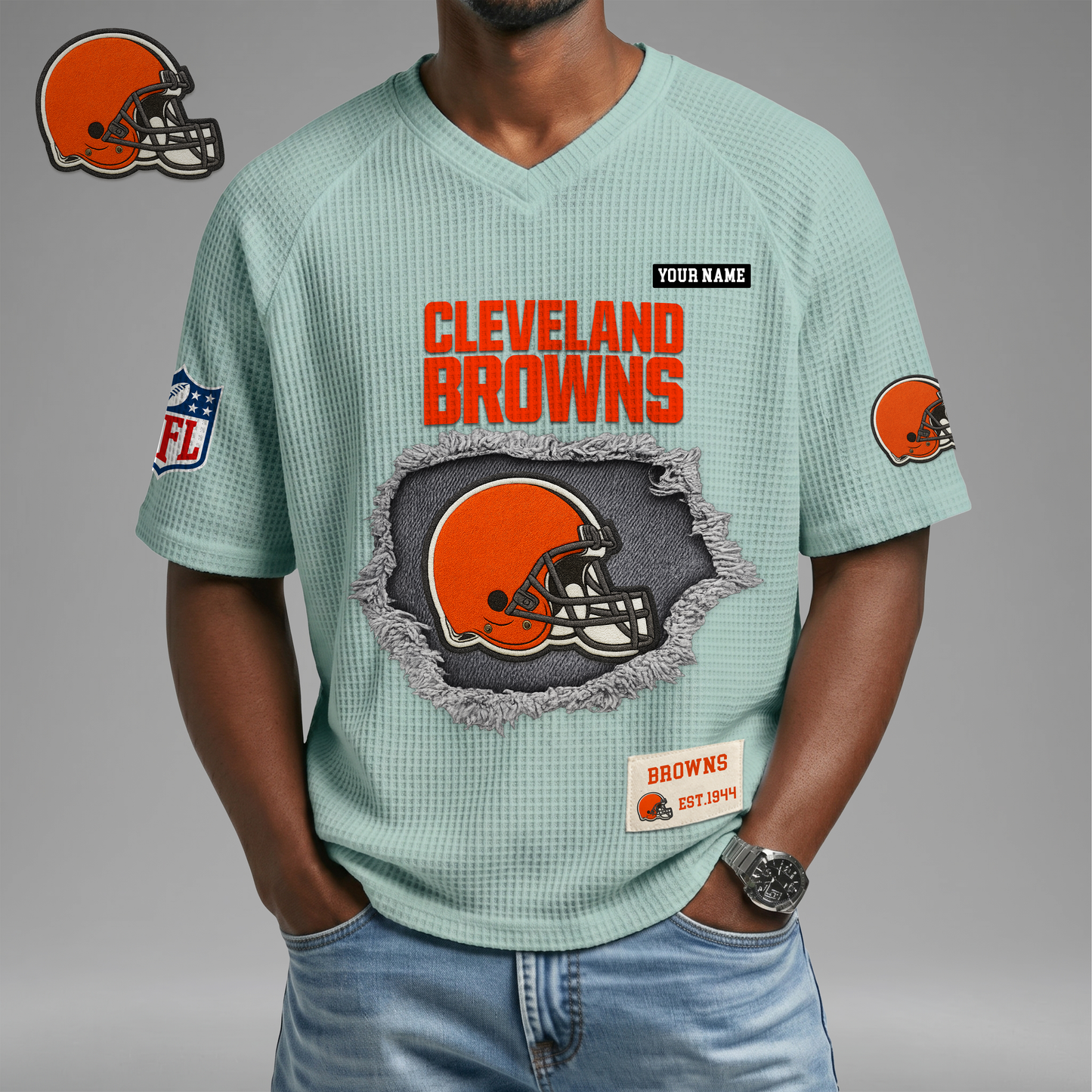 PREMIUM NFL X CLE Game Day Waffle V-neck T-shirt 110626
