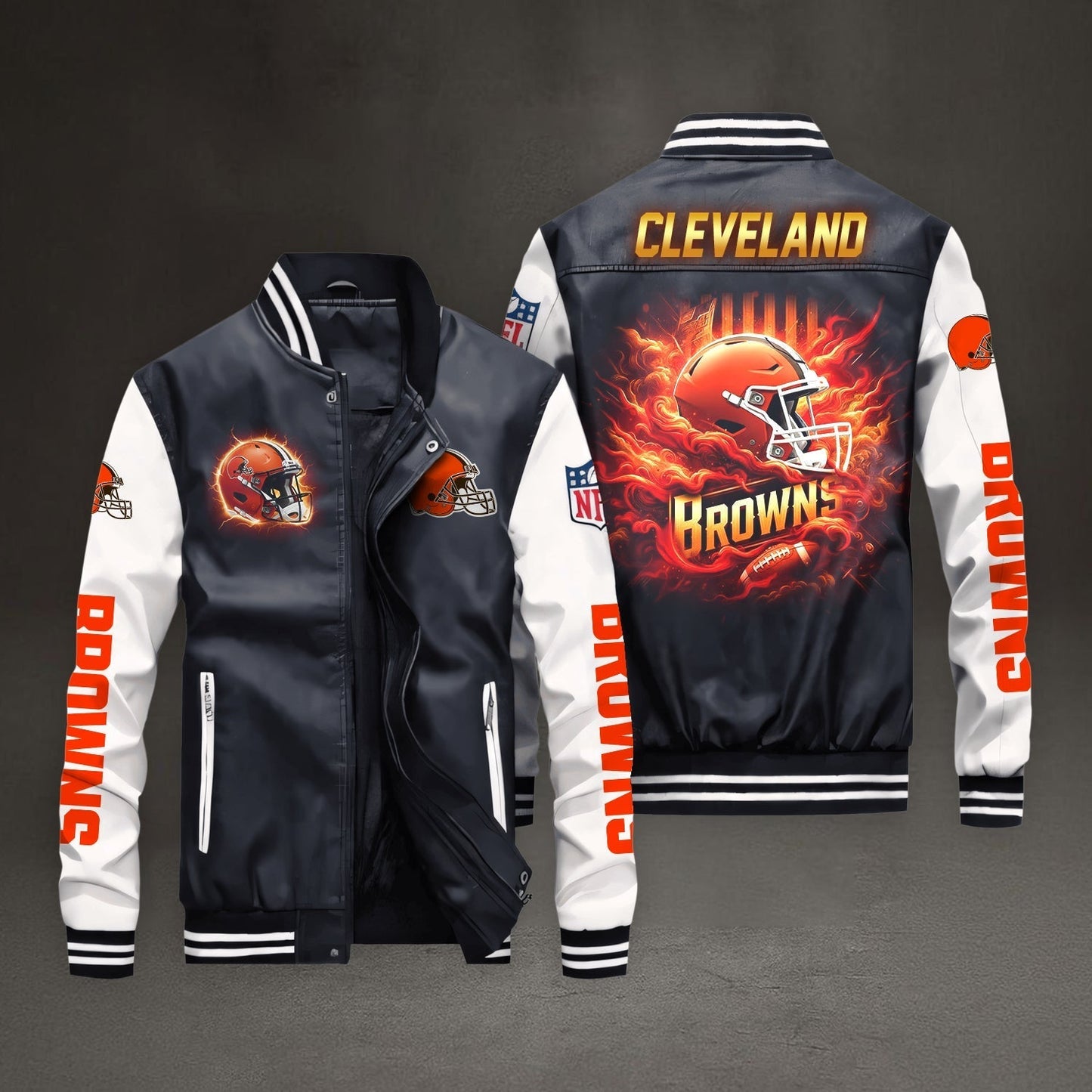 PREMIUM NFL X CLE LEATHER BOMBER JACKET NDT NHM