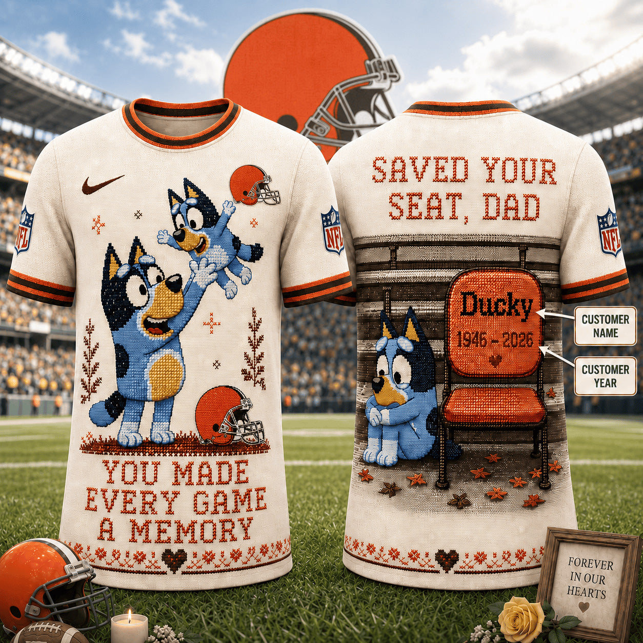 PREMIUM NFL X CLEB Custom Premium NFL 3D Faux-Stitch Dad Memorial Shirt NDT NTN 220526